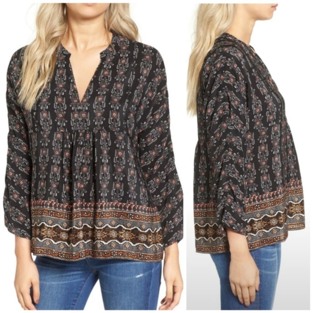Madewell Burnished  Floral 100% Silk Boheme Blouse Size M Black Multi Boho Top